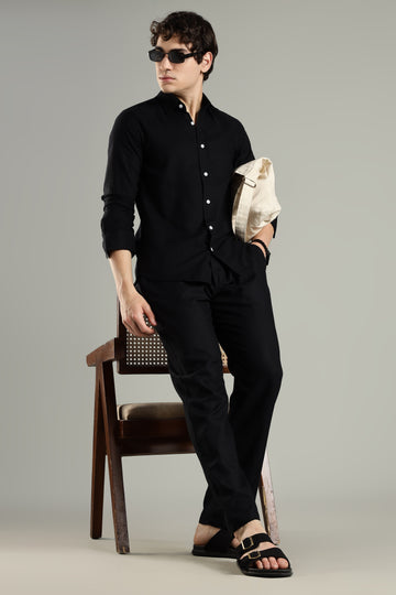 Milanio Cotton Linen Relaxed Fit Cord Set Black