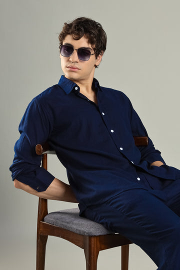 Milanio Classic Cot-Lin Shirt Blue