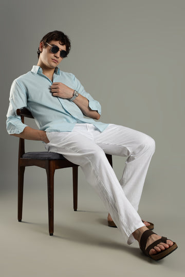 Milanio's Cotton Linen Relaxed Fit Cord Set Sky Blue & White