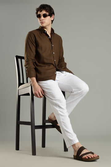 Milanio's Cotton Linen Relaxed Fit Cord Set Brown & White