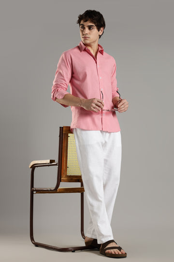 Milanio's Cotton Linen Relaxed Fit Cord Set Dusty Pink & White