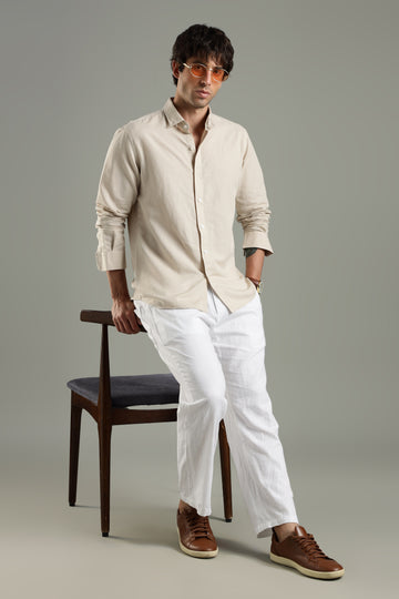 Milanio's Cotton Linen Relaxed Fit Cord Set Beige & White
