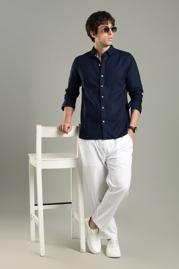 Milanio's Cotton Linen Relaxed Fit Cord Set Navy Blue & White