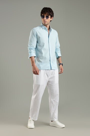 Milanio's Cotton Linen Relaxed Fit Cord Set Sky Blue & White