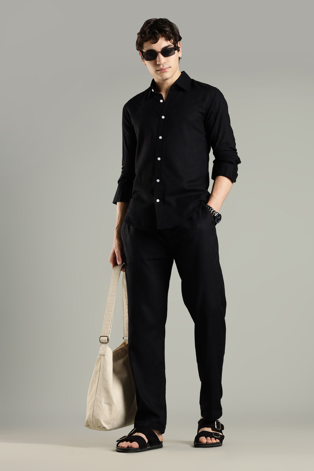 Milanio Classic Cot-Lin Shirt Black
