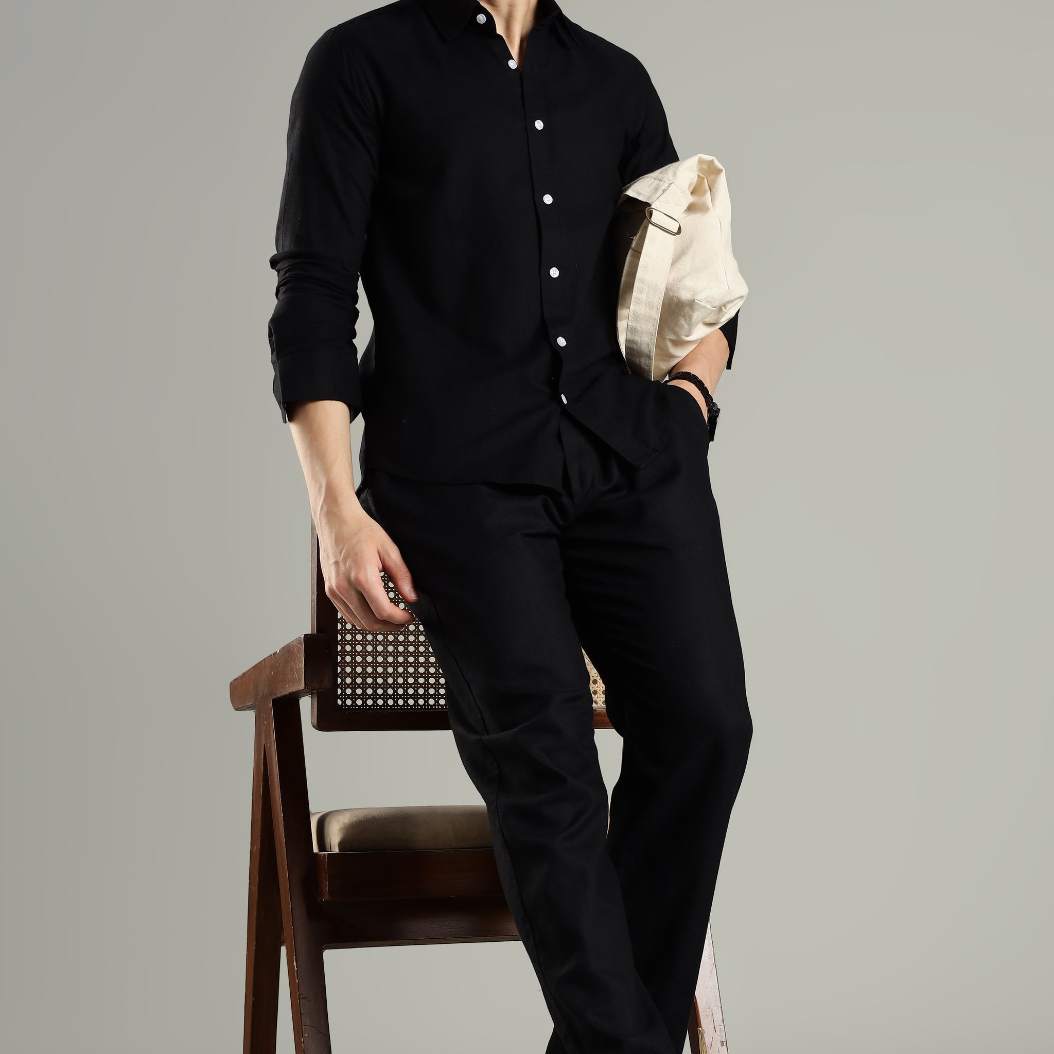 Milanio Cotton Linen Relaxed Fit Cord Set Black