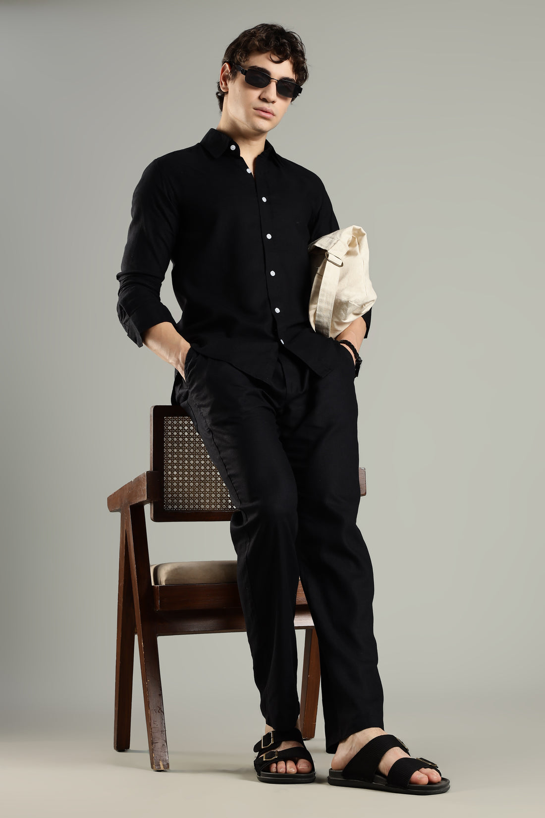Milanio Cotton Linen Relaxed Fit Cord Set Black