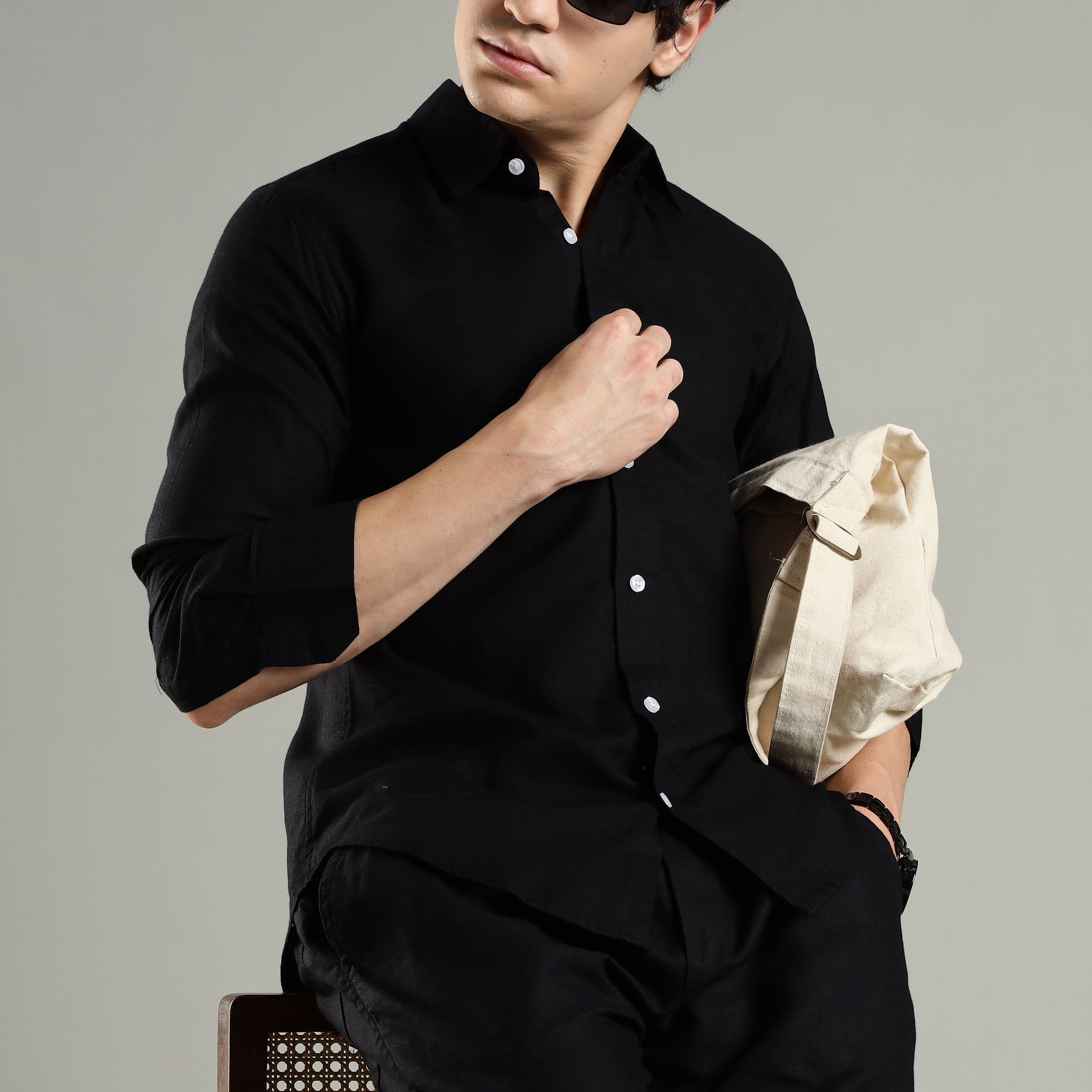Milanio Classic Cot-Lin Shirt Black