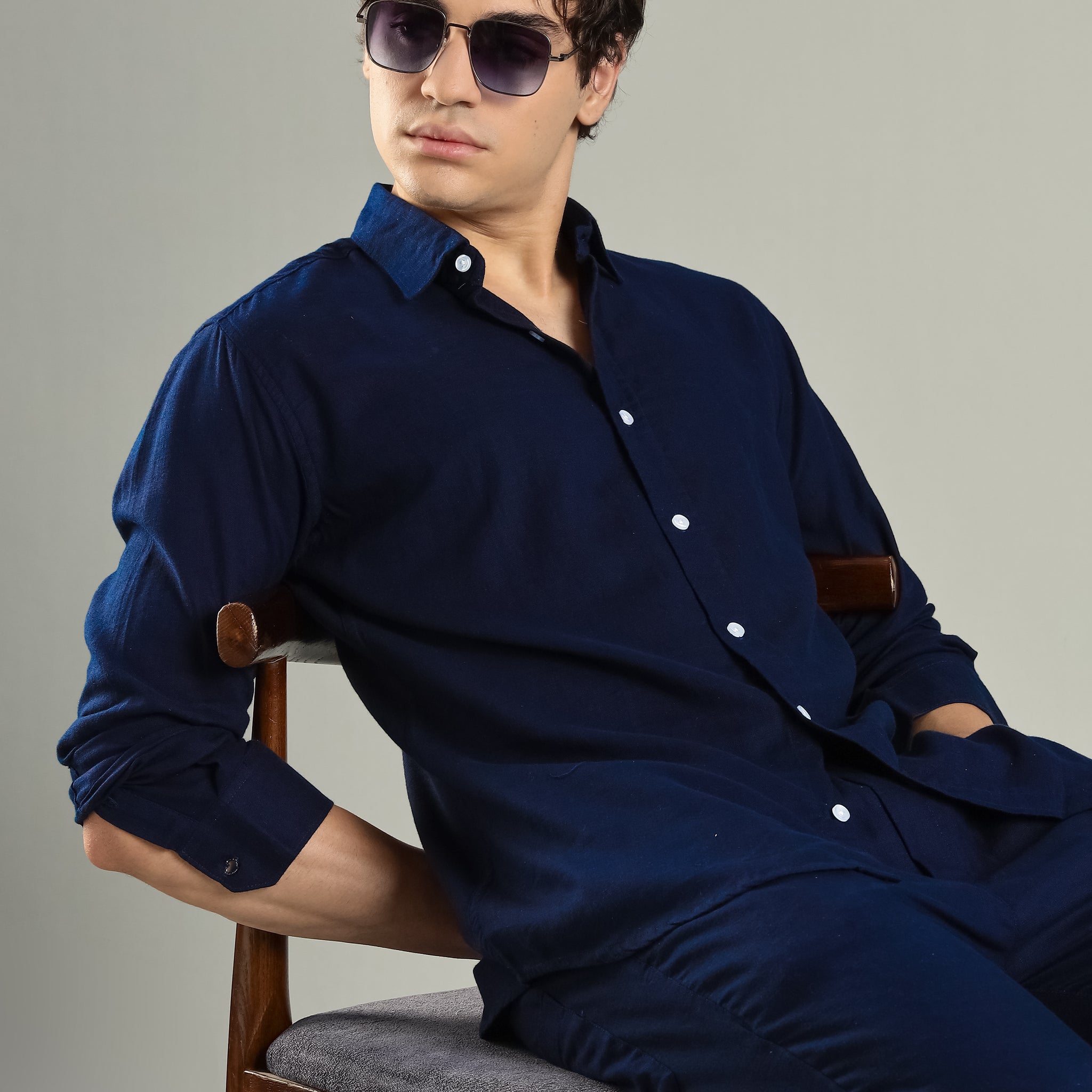 Milanio  Classic  Cot-Lin Shirt Blue