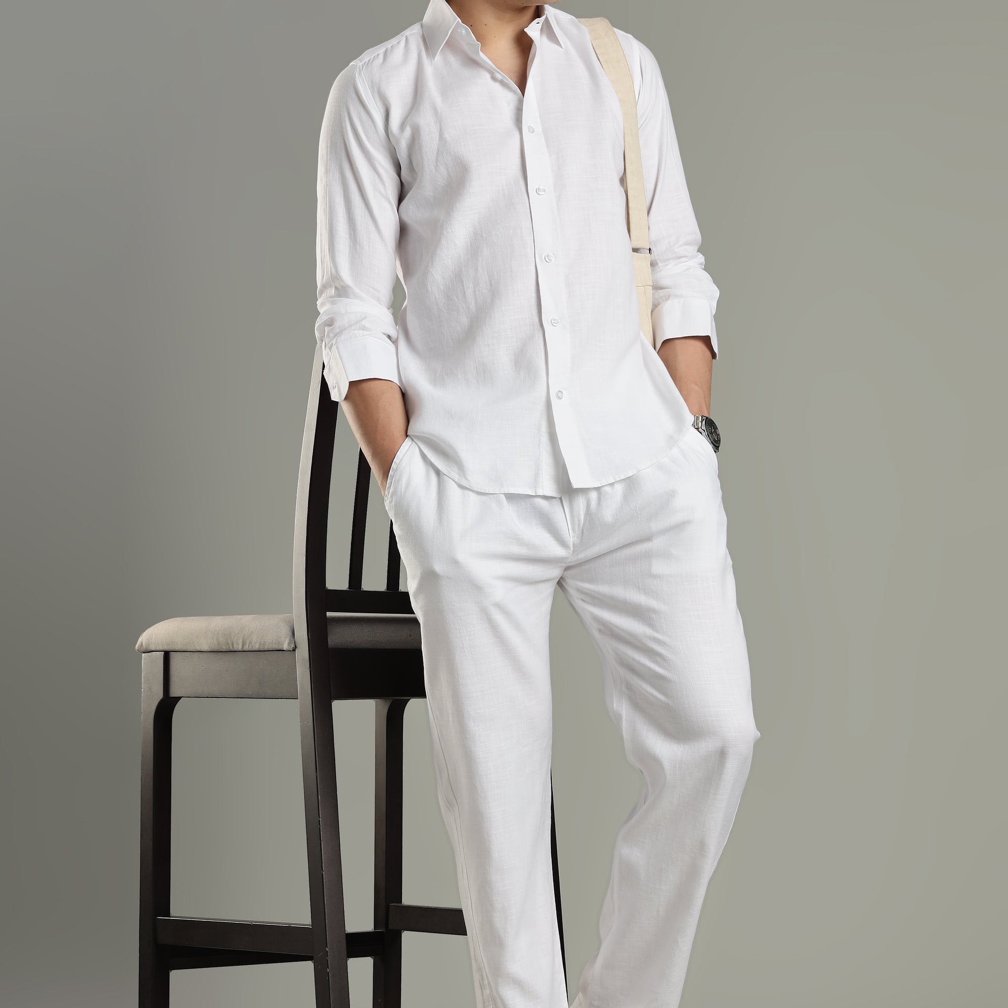 Milanio Cotton Linen Relaxed Fit Cord Set White
