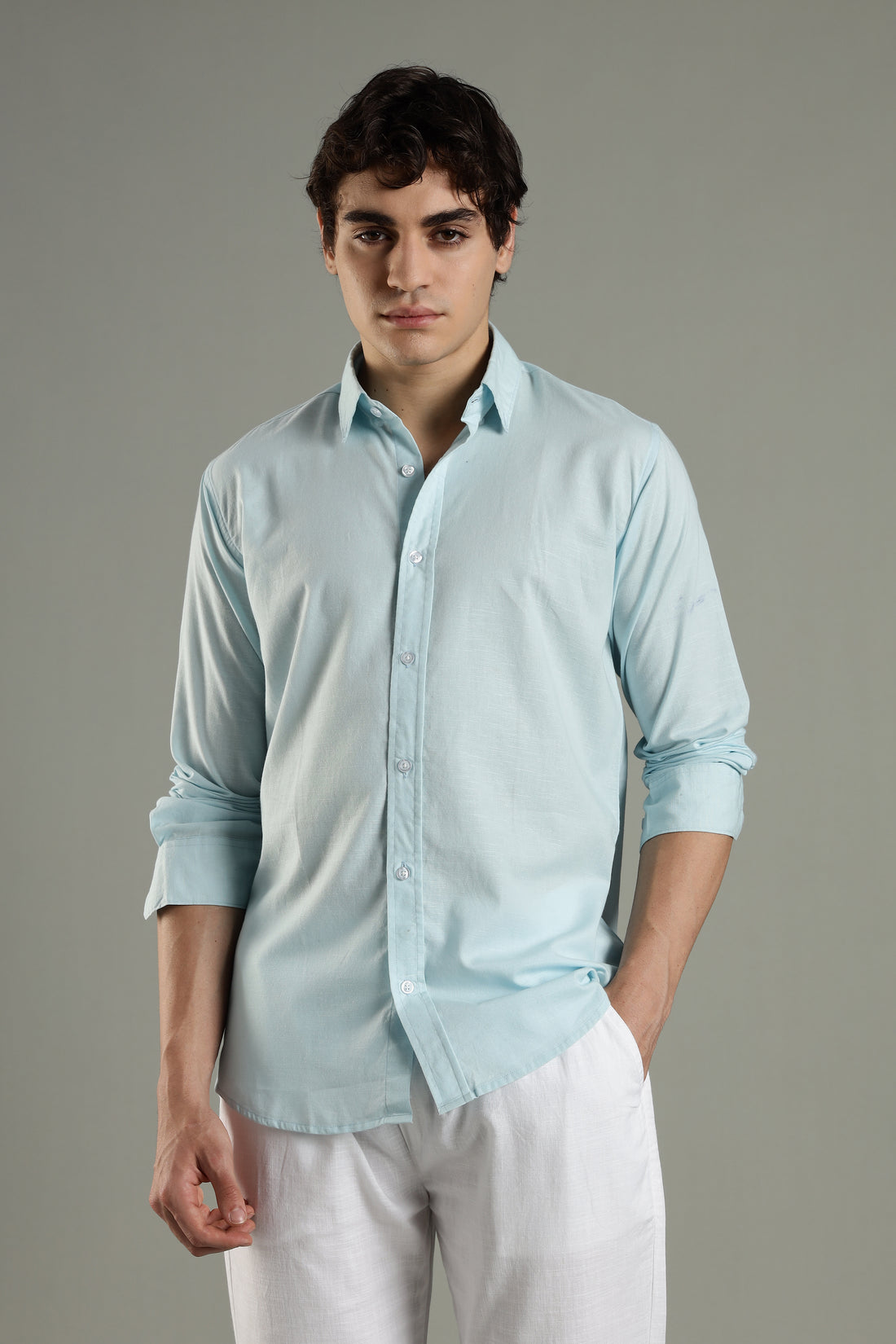 Milanio  Classic  Cot-Lin Shirt Sky