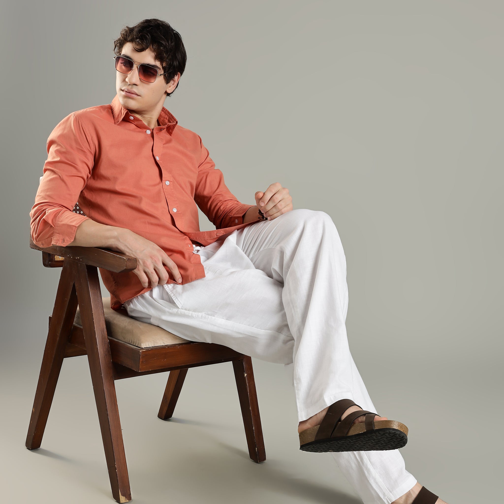 Milanio's Cotton Linen Relaxed Fit Cord Set Dusty & White