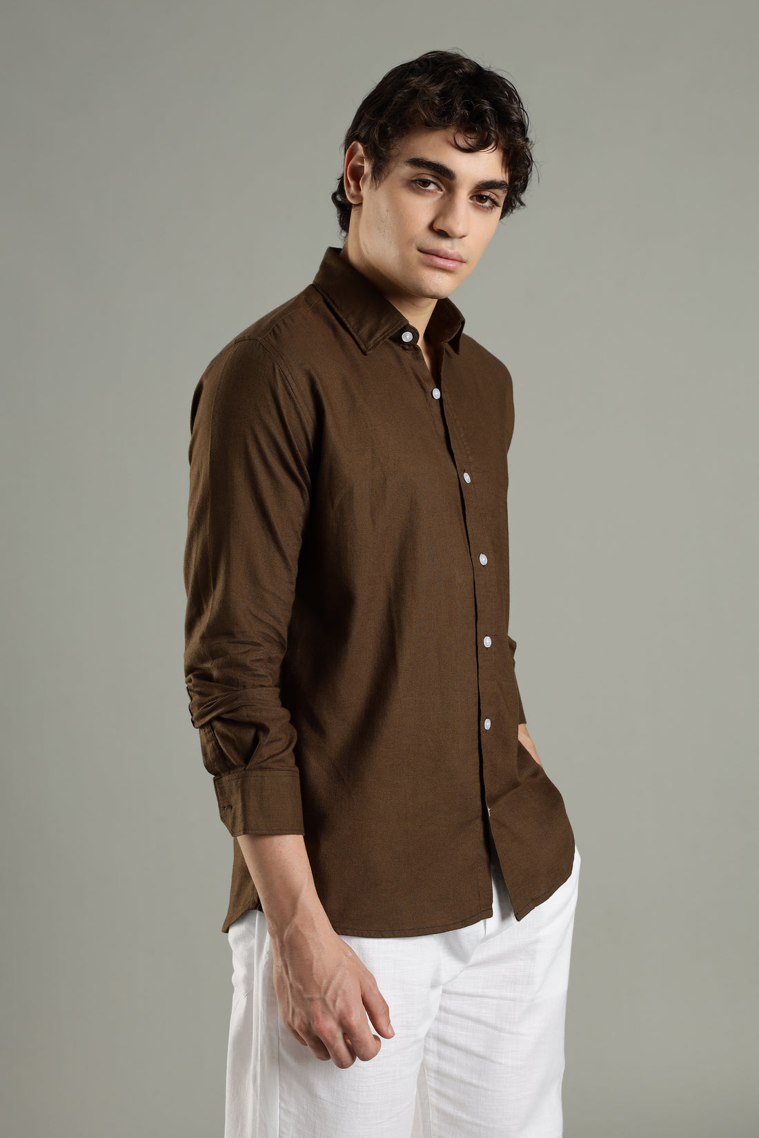 Milanio  Classic  Cot-Lin Shirt Brown
