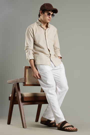 Milanio's Cotton Linen Relaxed Fit Cord Set Beige & White