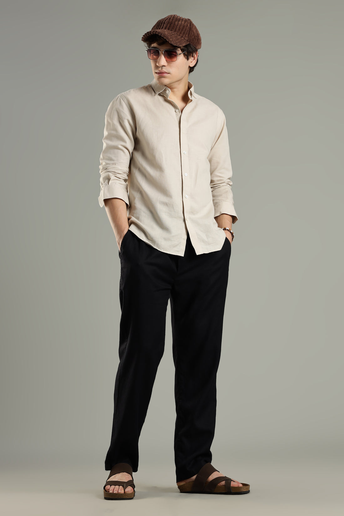Milanio's Cotton Linen Relaxed Fit Cord Set Beige & Black