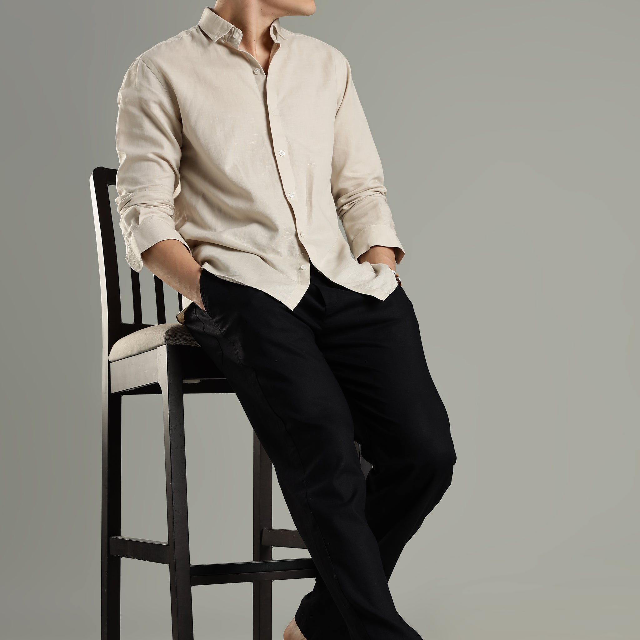 Milanio's Cotton Linen Relaxed Fit Cord Set Beige & Black