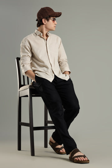 Milanio's Cotton Linen Relaxed Fit Cord Set Beige & Black