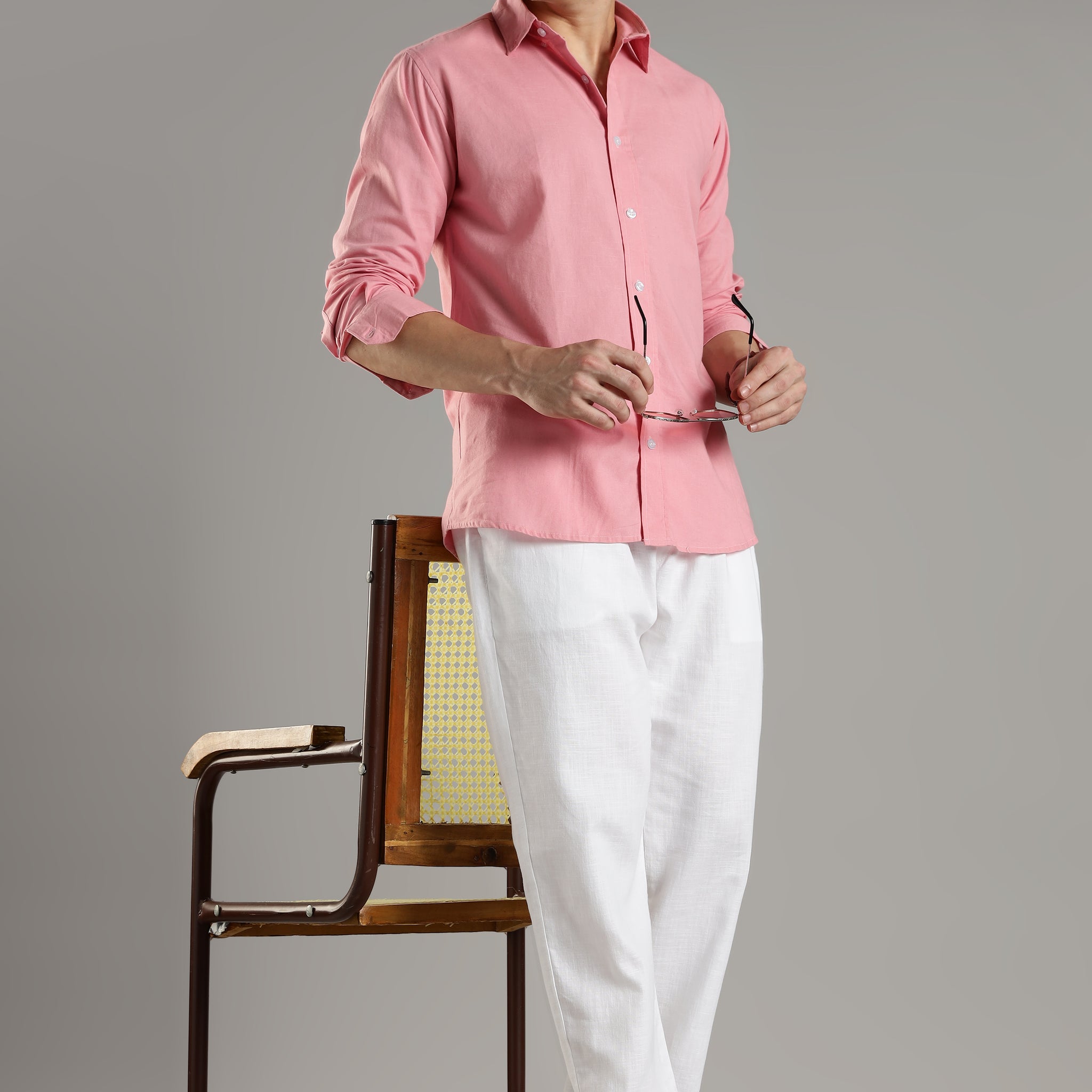 Milanio's Cotton Linen Relaxed Fit Cord Set Dusty Pink & White