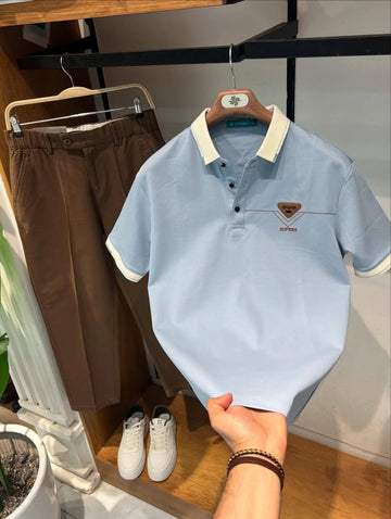 The Comfort Polo Tees & Trouser Pair Sky & Brown
