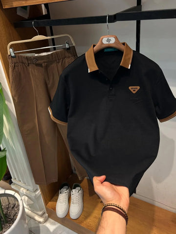 The Comfort Polo Tees & Trouser Pair Black & Brown