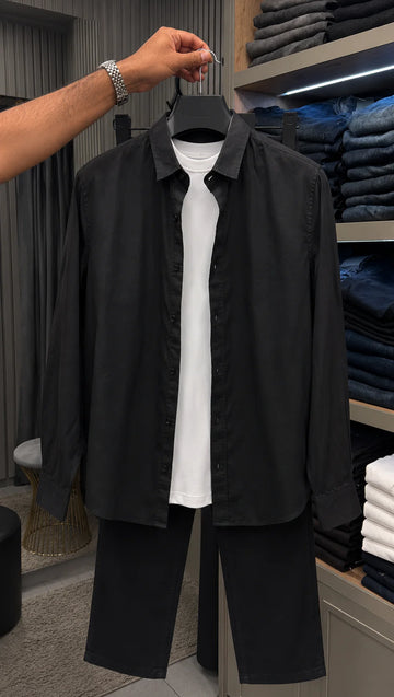 Milanio Signature Linen Top & Bottom Set - Black