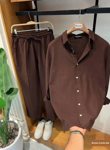 Linen Relaxed Fit Top & Bottom Set Brown