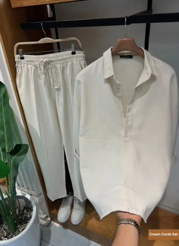 Linen Relaxed Fit Top & Bottom Set Cream
