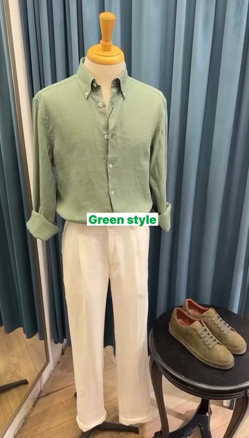 The Premium Edition Linen Pair - Saga Green & White