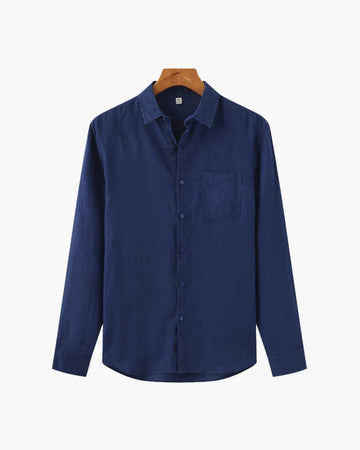 Signature Cotton Linen Shirt Navy Blue