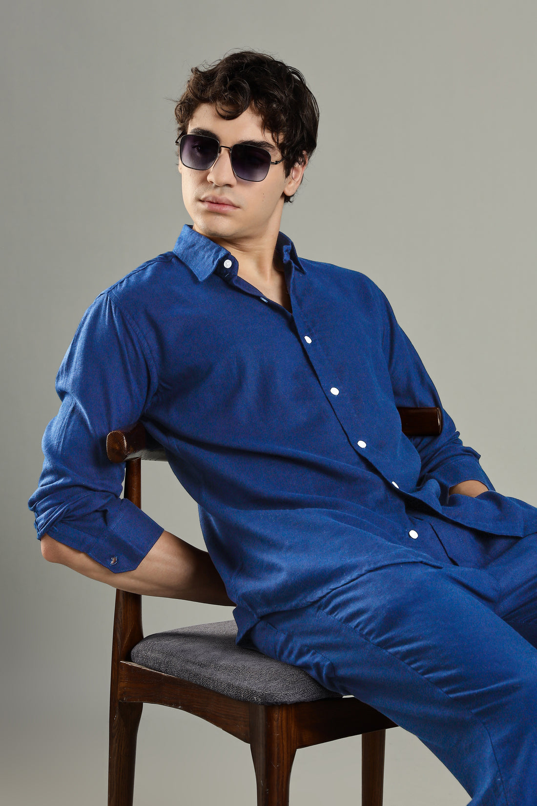 Milanio Cotton Linen Relaxed Fit Cord Set Blue