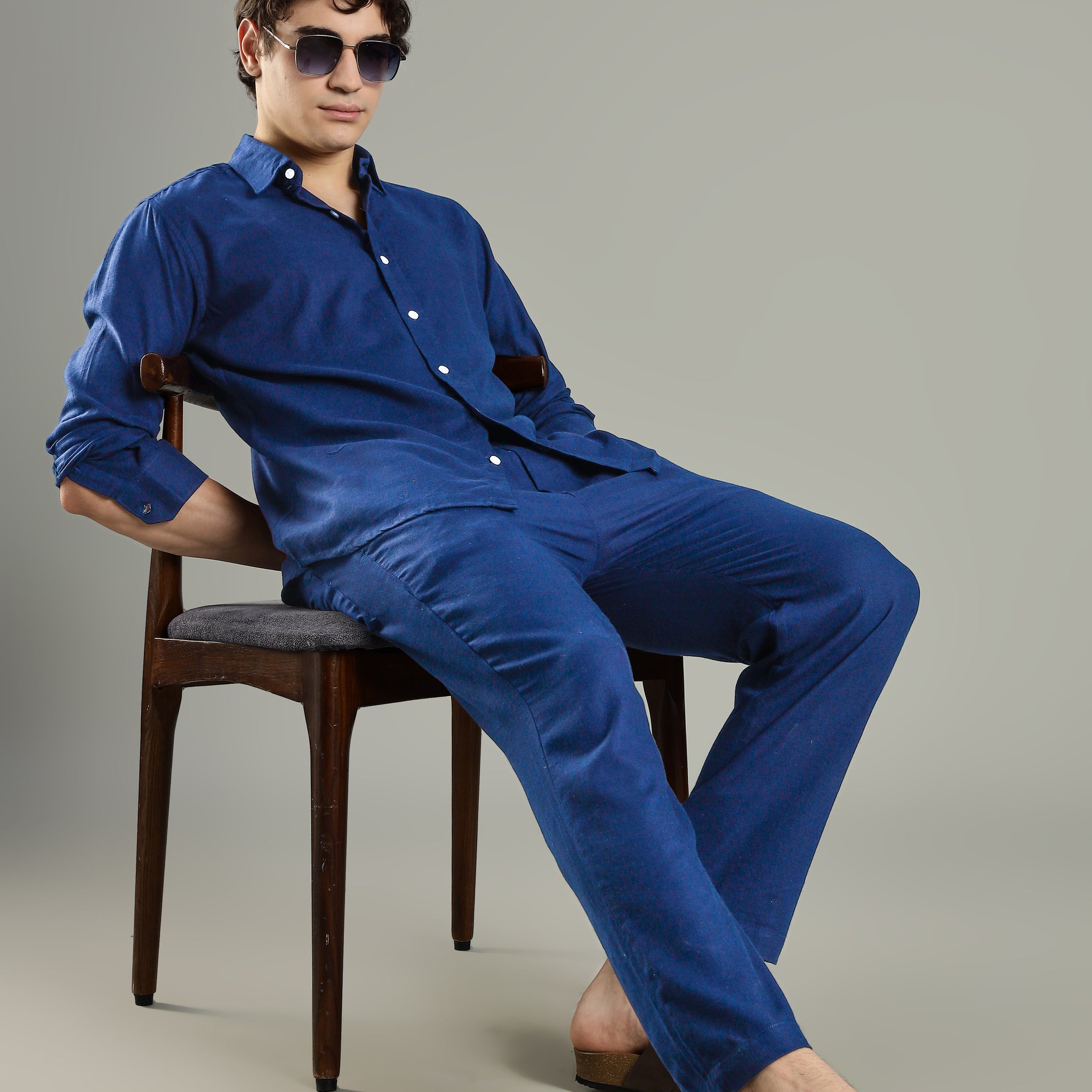 Milanio Cotton Linen Relaxed Fit Cord Set Blue