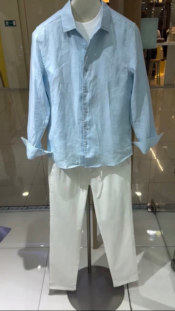 Imperial Linen Top & Bottom Set Sky & White
