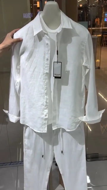 Milanio Signature Linen Top & Bottom Set - White