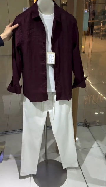 Milanio Signature Linen Top & Bottom Set - Wine & White